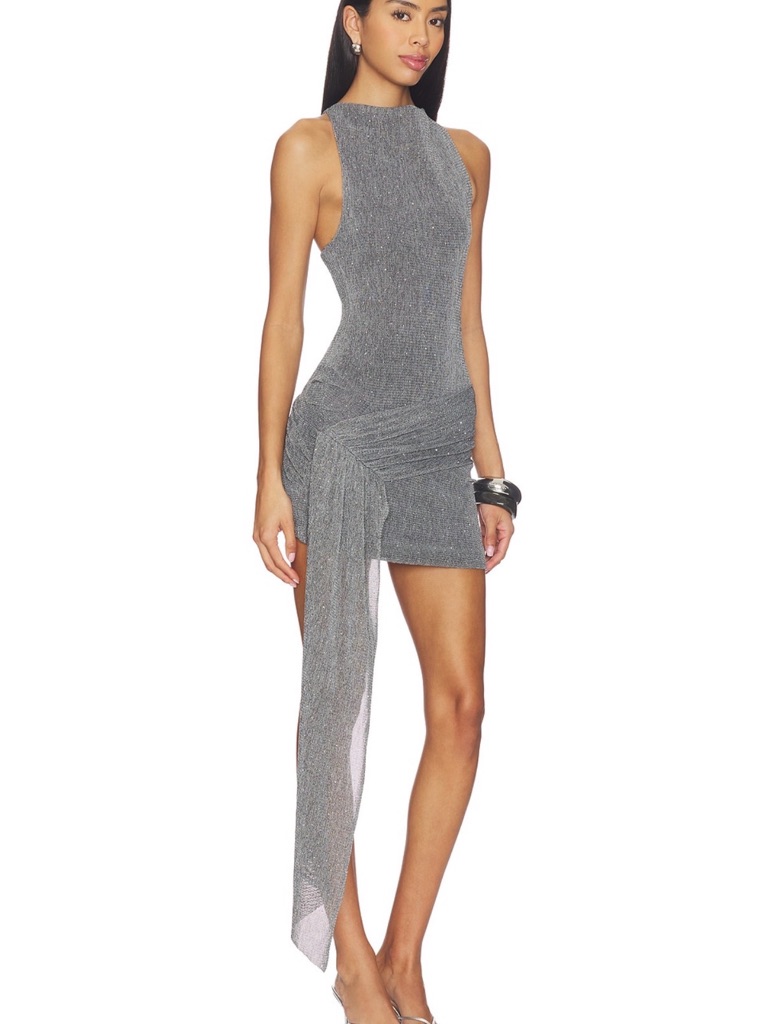 Bec + Bridge Silver High-Neck Asymmetric Mini Dress